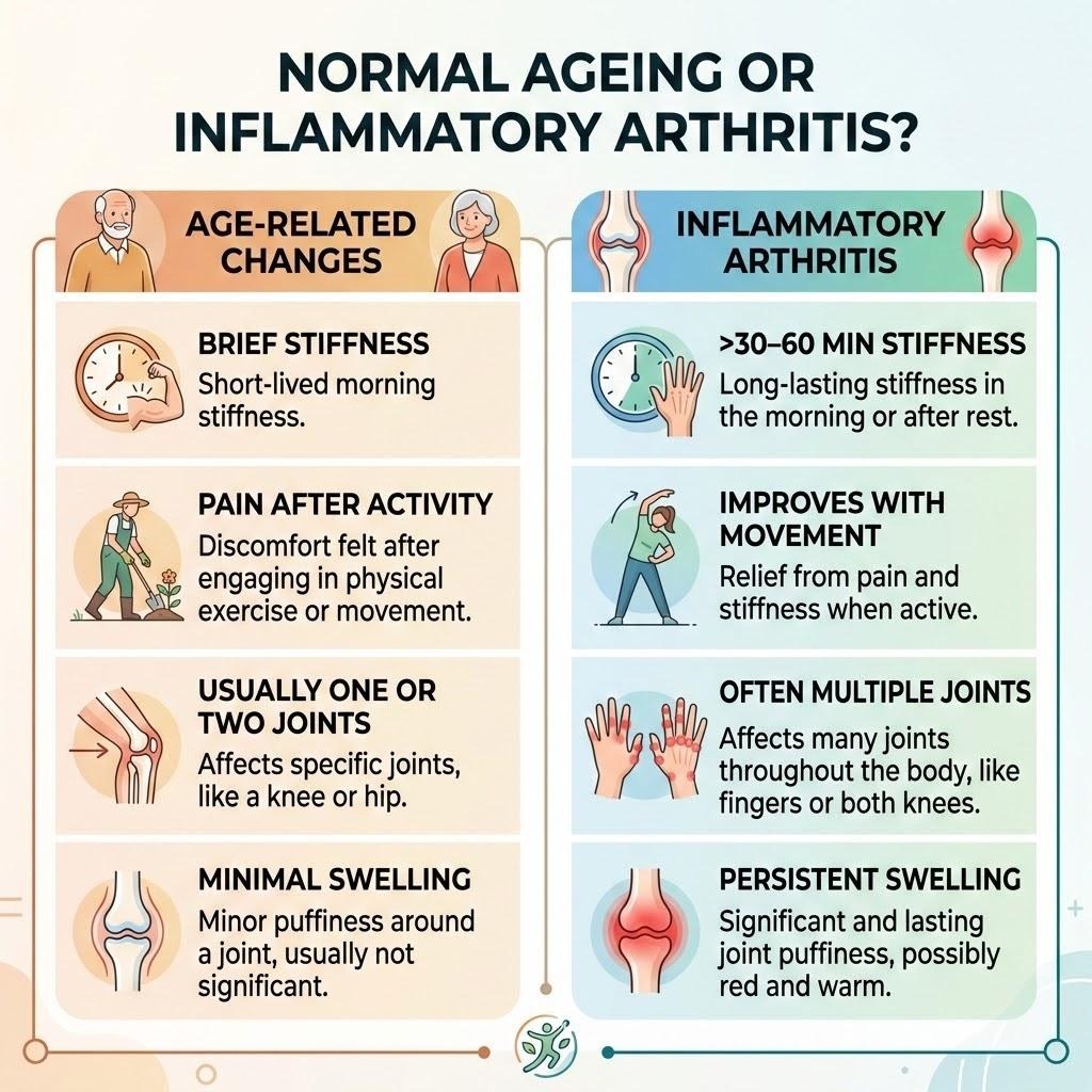 Comparison of normal ageing and signs of inflammatory arthritis