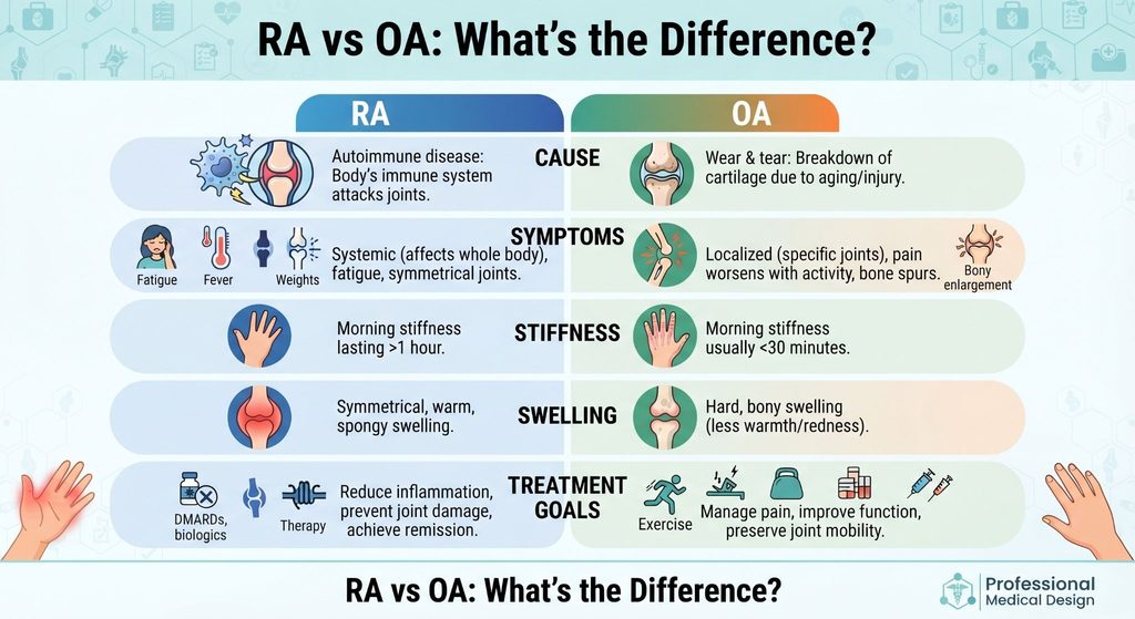 Comparison between rheumatoid arthritis and osteoarthritis