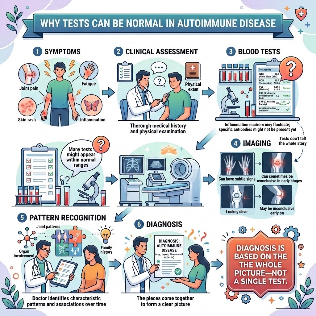How autoimmune diseases are diagnosed when tests may be normal