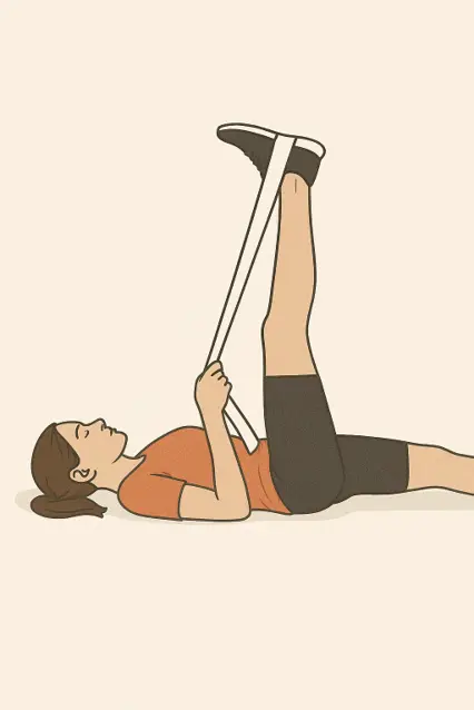 Supine leg raise with strap to improve hamstring flexibility while lying down
