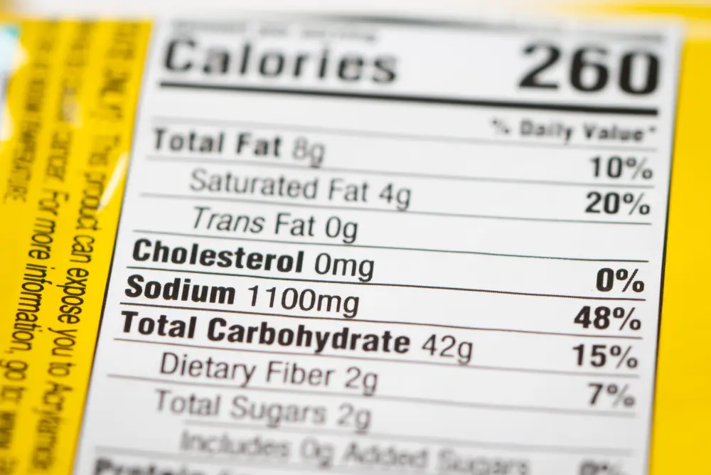 Nutrition facts label showing 260 calories per serving.