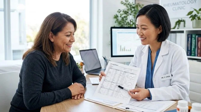 Rheumatologist explaining the limitations of autoimmune blood tests
